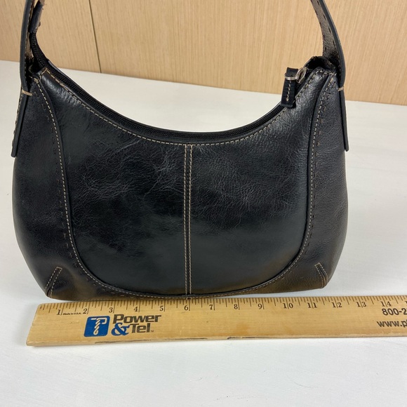 Fossil Black Genuine Leather Shoulder Bag Hobo Purse Zip Top - Picture 7 of 13